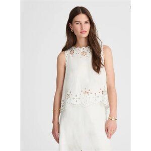 Madewell $118 Women's Embroidered Eyelet High-Low Tank White Salt Linen XS NV191